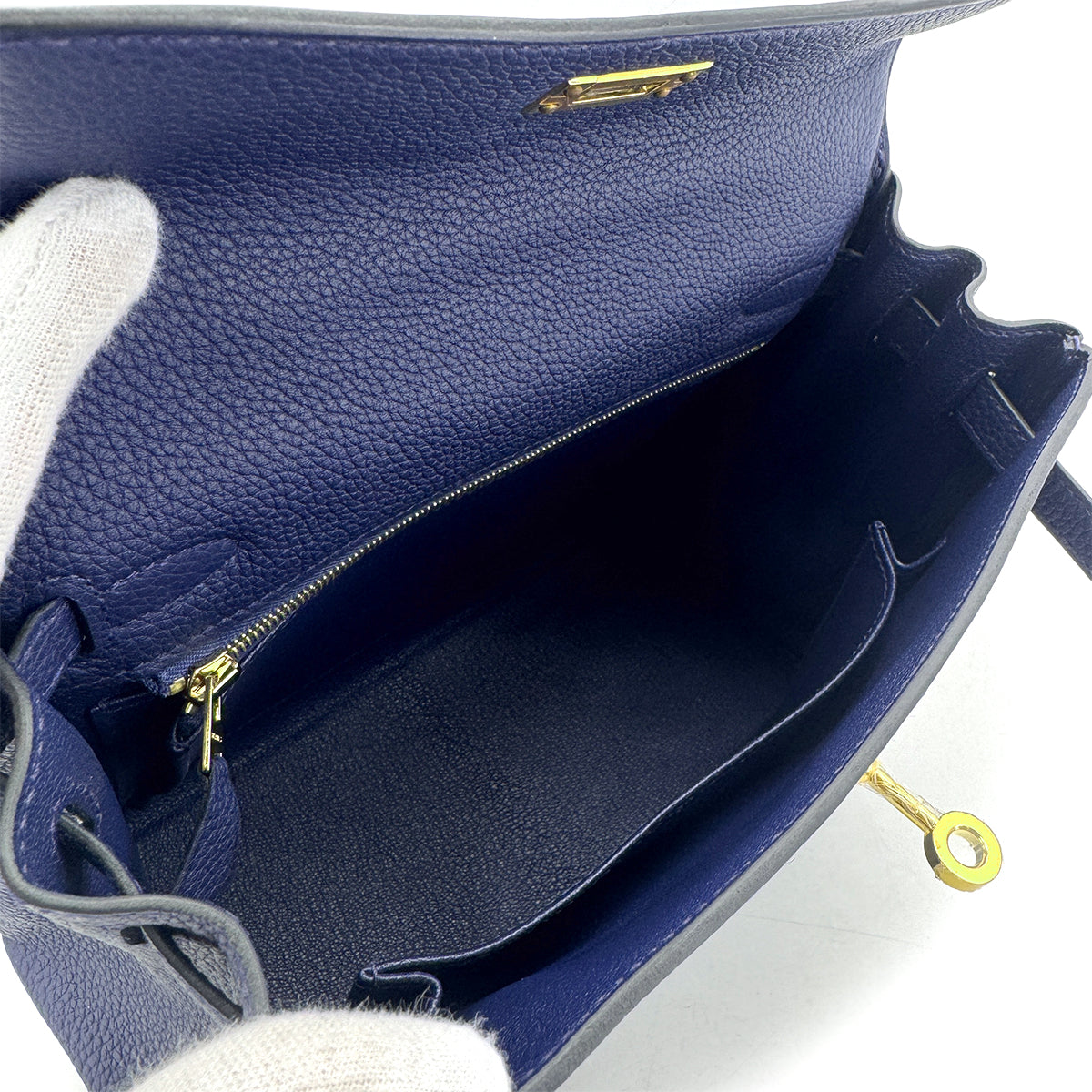 HERMES KELLY 25 RETOURNE BLUE SAPHIR TOGO HAND SHOULDER BAG B GHW 90300651