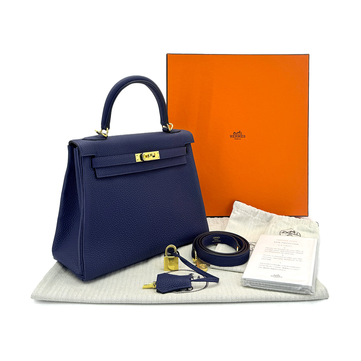 HERMES KELLY 25 RETOURNE BLUE SAPHIR TOGO HAND SHOULDER BAG B GHW 90300651