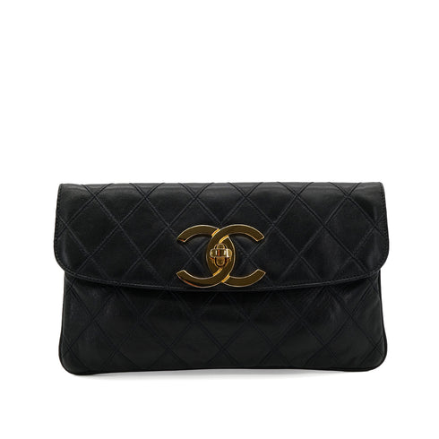 CHANEL VINTAGE BICOLORE CLUTCH BAG BLACK LEATHER 90300850 - PURPOSE
