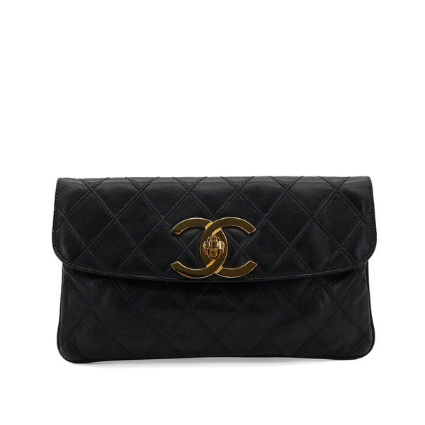 CHANEL VINTAGE BICOLORE CLUTCH BAG BLACK LEATHER 90300850 - PURPOSE