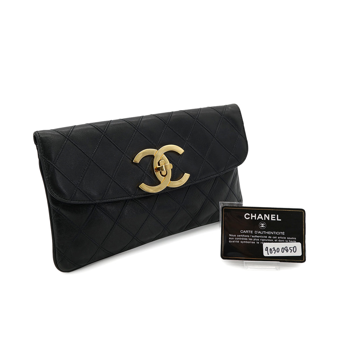 CHANEL VINTAGE BICOLORE CLUTCH BAG BLACK LEATHER 90300850