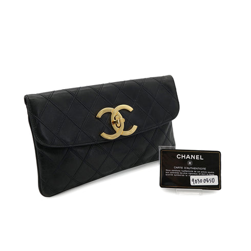 CHANEL VINTAGE BICOLORE CLUTCH BAG BLACK LEATHER 90300850 - PURPOSE