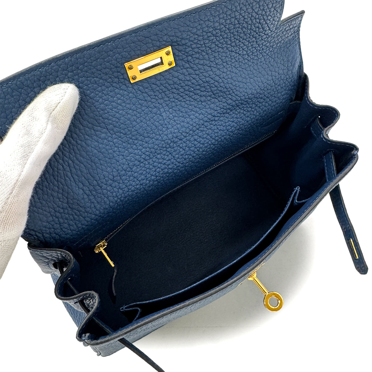 HERMES KELLY 25 RETOURNE DEEP BLUE TOGO HAND SHOULDER BAG D GHW 90300860