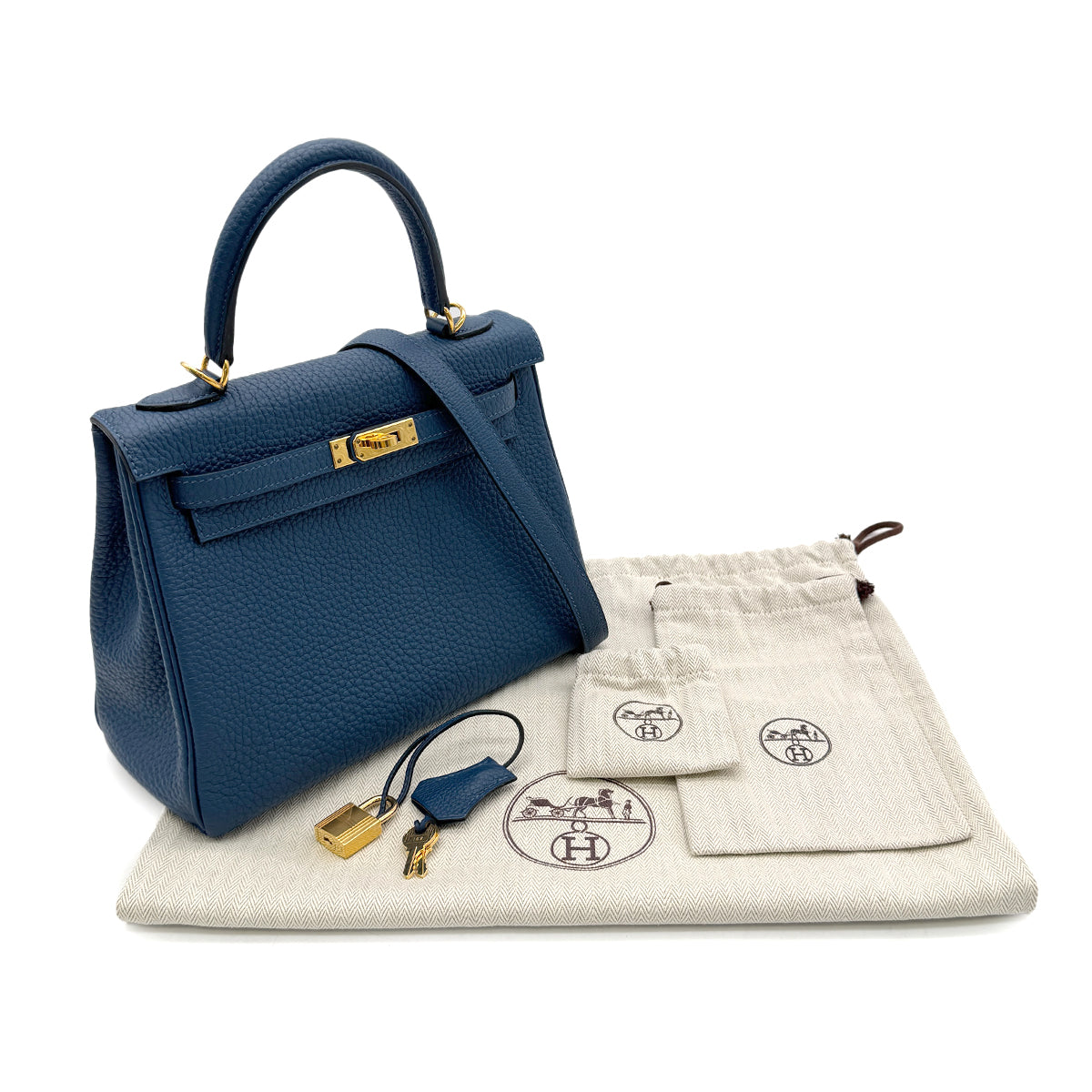 HERMES KELLY 25 RETOURNE DEEP BLUE TOGO HAND SHOULDER BAG D GHW 90300860