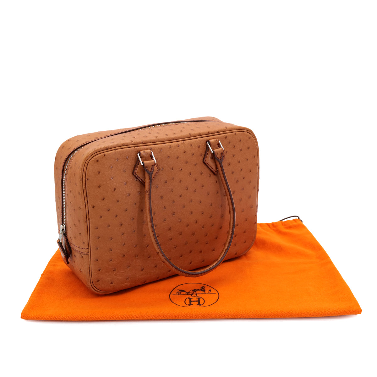 HERMES PLUME 28 CHESTNUT OSTRICH HAND BAG □L SHW 90300864