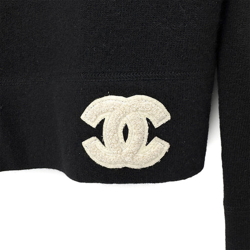 CHANEL COCOMARK LONG SLEEVE TOPS BLACK WHITE CASHMERE 42 01A RTW 90300867