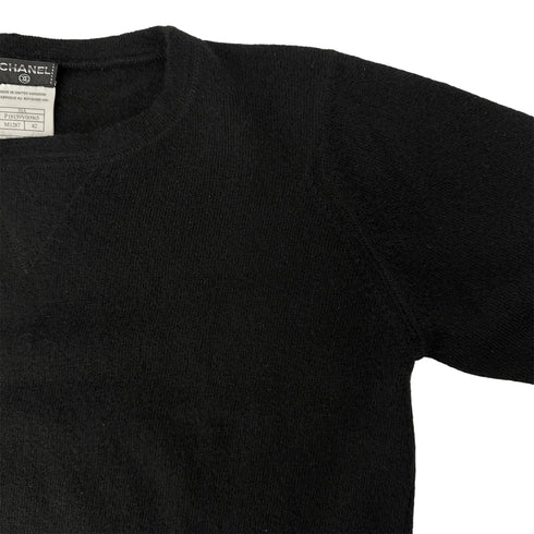 CHANEL COCOMARK LONG SLEEVE TOPS BLACK WHITE CASHMERE 42 01A RTW 90300867