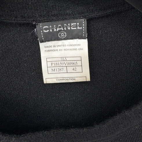 CHANEL COCOMARK LONG SLEEVE TOPS BLACK WHITE CASHMERE 42 01A RTW 90300867