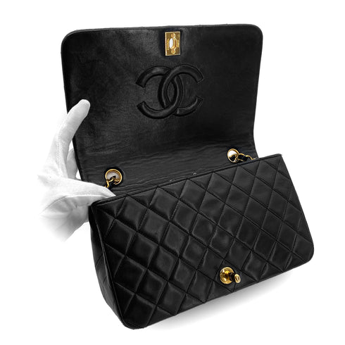 CHANEL VINTAGE FULL FLAP CHAIN SHOULDER BAG BLACK LAMB SKIN 90301010 - PURPOSE