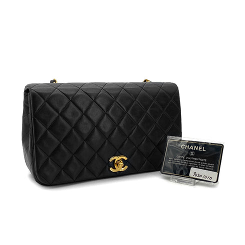 CHANEL VINTAGE FULL FLAP CHAIN SHOULDER BAG BLACK LAMB SKIN 90301010 - PURPOSE
