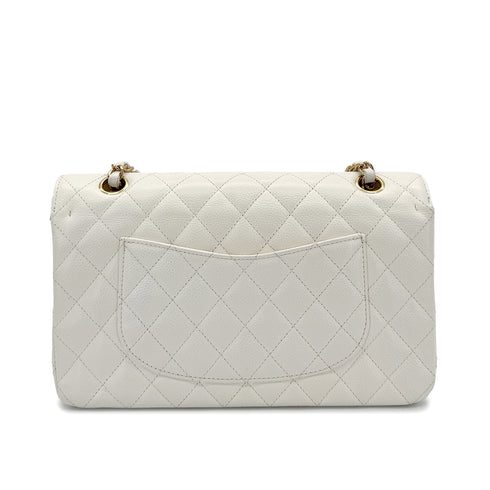 CHANEL VINTAGE CLASSIC FLAP MEDIUM CHAIN SHOULDER BAG WHITE CAVIAR SKIN 90301011 - PURPOSE