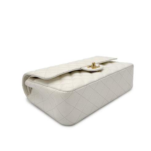 CHANEL VINTAGE CLASSIC FLAP MEDIUM CHAIN SHOULDER BAG WHITE CAVIAR SKIN 90301011 - PURPOSE