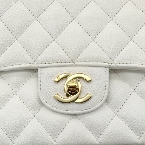 CHANEL VINTAGE CLASSIC FLAP MEDIUM CHAIN SHOULDER BAG WHITE CAVIAR SKIN 90301011 - PURPOSE