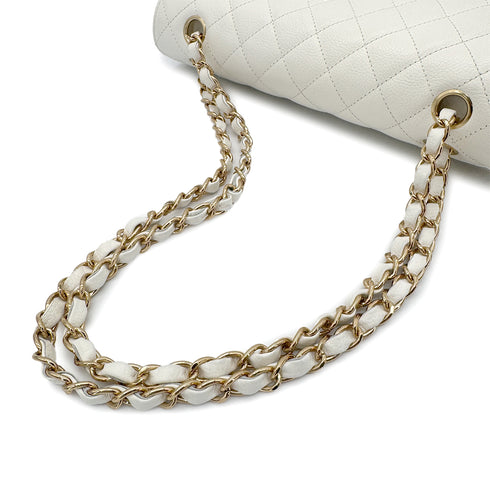 CHANEL VINTAGE CLASSIC FLAP MEDIUM CHAIN SHOULDER BAG WHITE CAVIAR SKIN 90301011 - PURPOSE