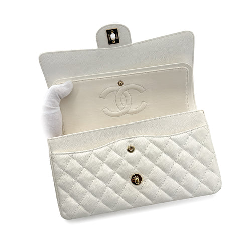 CHANEL VINTAGE CLASSIC FLAP MEDIUM CHAIN SHOULDER BAG WHITE CAVIAR SKIN 90301011 - PURPOSE