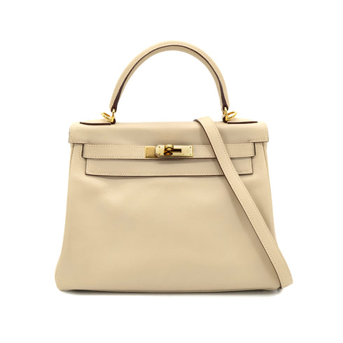 HERMES KELLY 28 RETOURNE PARCHEMIN SWIFT HAND SHOULDER BAG □M GHW 90301033 - PURPOSE