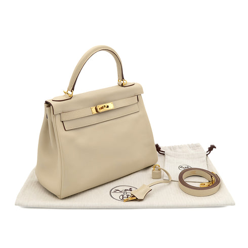 HERMES KELLY 28 RETOURNE PARCHEMIN SWIFT HAND SHOULDER BAG □M GHW 90301033 - PURPOSE