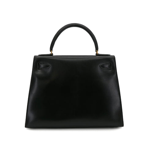 HERMES KELLY 28 SELLIER BLACK BOX CALF HAND SHOULDER BAG 〇U GHW 90301088 - PURPOSE