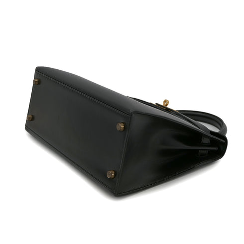 HERMES KELLY 28 SELLIER BLACK BOX CALF HAND SHOULDER BAG 〇U GHW 90301088 - PURPOSE