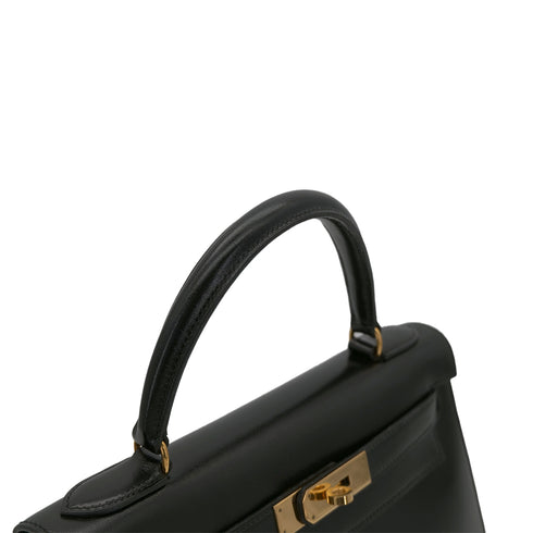 HERMES KELLY 28 SELLIER BLACK BOX CALF HAND SHOULDER BAG 〇U GHW 90301088 - PURPOSE