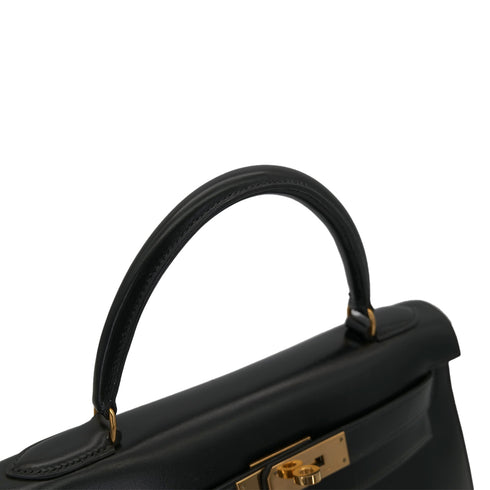 HERMES KELLY 28 SELLIER BLACK BOX CALF HAND SHOULDER BAG 〇U GHW 90301089 - PURPOSE