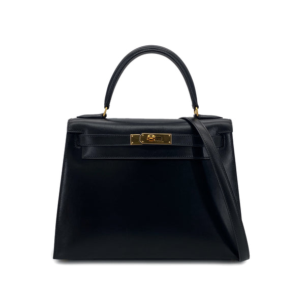 HERMES KELLY 28 SELLIER BLACK BOXCALF HAND SHOULDER BAG 〇Y GHW 90301093 - PURPOSE