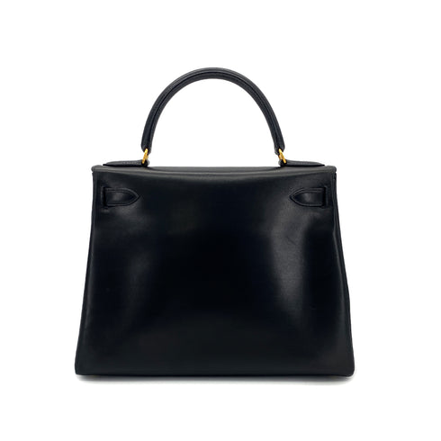 HERMES KELLY 28 SELLIER BLACK BOXCALF HAND SHOULDER BAG 〇Y GHW 90301093 - PURPOSE