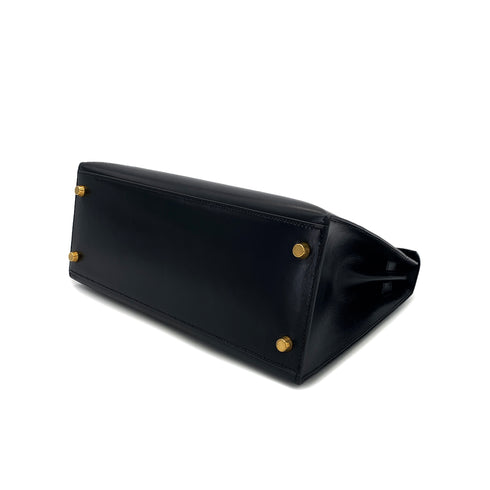 HERMES KELLY 28 SELLIER BLACK BOXCALF HAND SHOULDER BAG 〇Y GHW 90301093 - PURPOSE