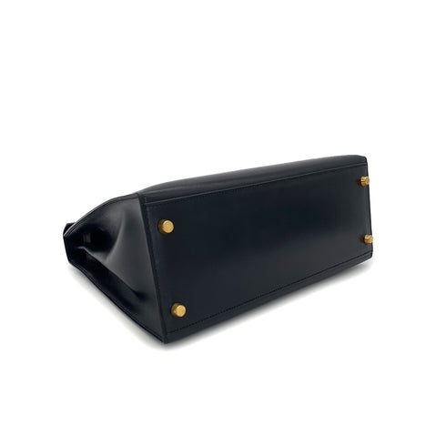 HERMES KELLY 28 SELLIER BLACK BOXCALF HAND SHOULDER BAG 〇Y GHW 90301093 - PURPOSE
