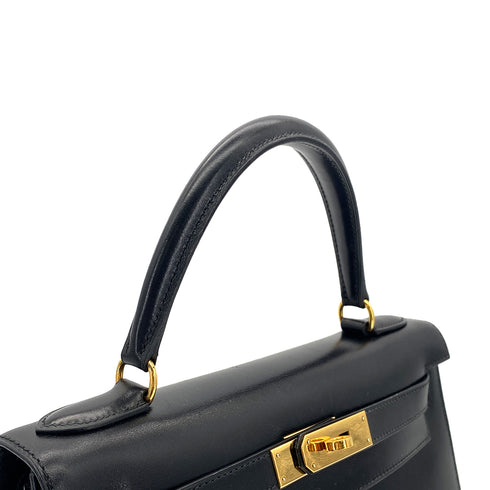 HERMES KELLY 28 SELLIER BLACK BOXCALF HAND SHOULDER BAG 〇Y GHW 90301093 - PURPOSE