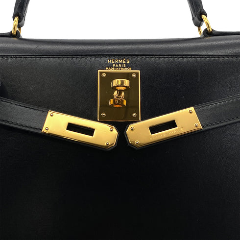 HERMES KELLY 28 SELLIER BLACK BOXCALF HAND SHOULDER BAG 〇Y GHW 90301093 - PURPOSE