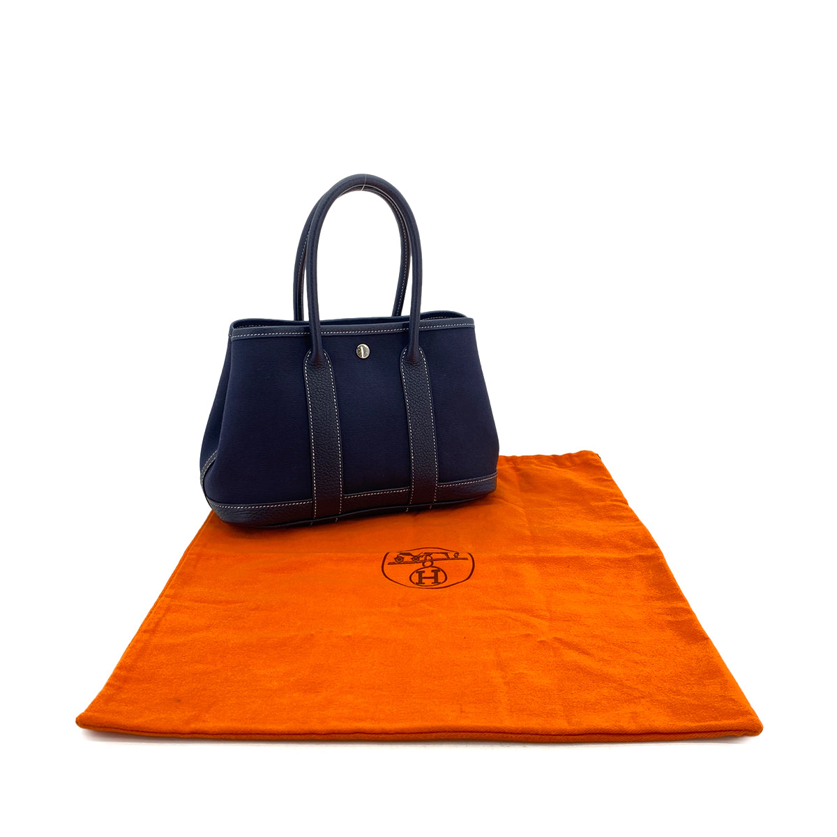 HERMES GARDEN PARTY TTPM BLUE MARINE TOILE OFFICIER NEGONDA HAND BAG □I 90301094