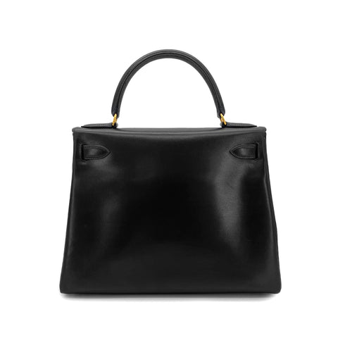 HERMES KELLY 28 RETOURNE BLACK BOX CALF HAND BAG 〇W GHW 90301095 - PURPOSE
