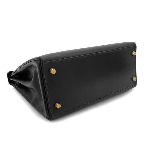 HERMES KELLY 28 RETOURNE BLACK BOX CALF HAND BAG 〇W GHW 90301095 - PURPOSE