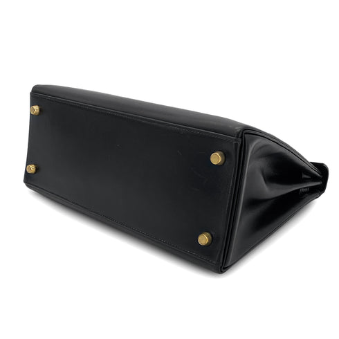 HERMES KELLY 28 RETOURNE BLACK BOX CALF HAND BAG 〇W GHW 90301095 - PURPOSE