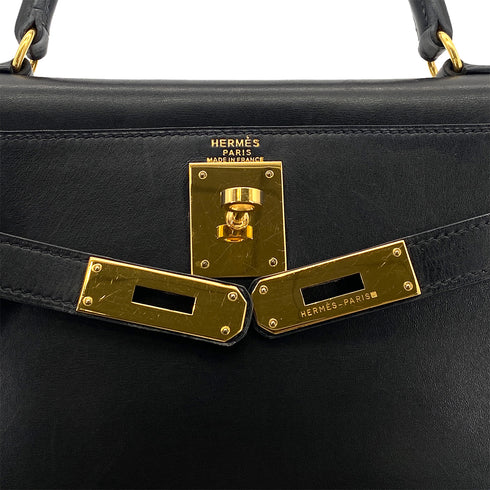 HERMES KELLY 28 RETOURNE BLACK BOX CALF HAND BAG 〇W GHW 90301095 - PURPOSE