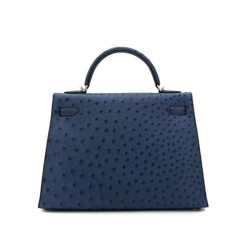 HERMES KELLY 32 SELLIER BLUE ROY OSTRICH HAND SHOULDER BAG □E SHW 90301096 - PURPOSE