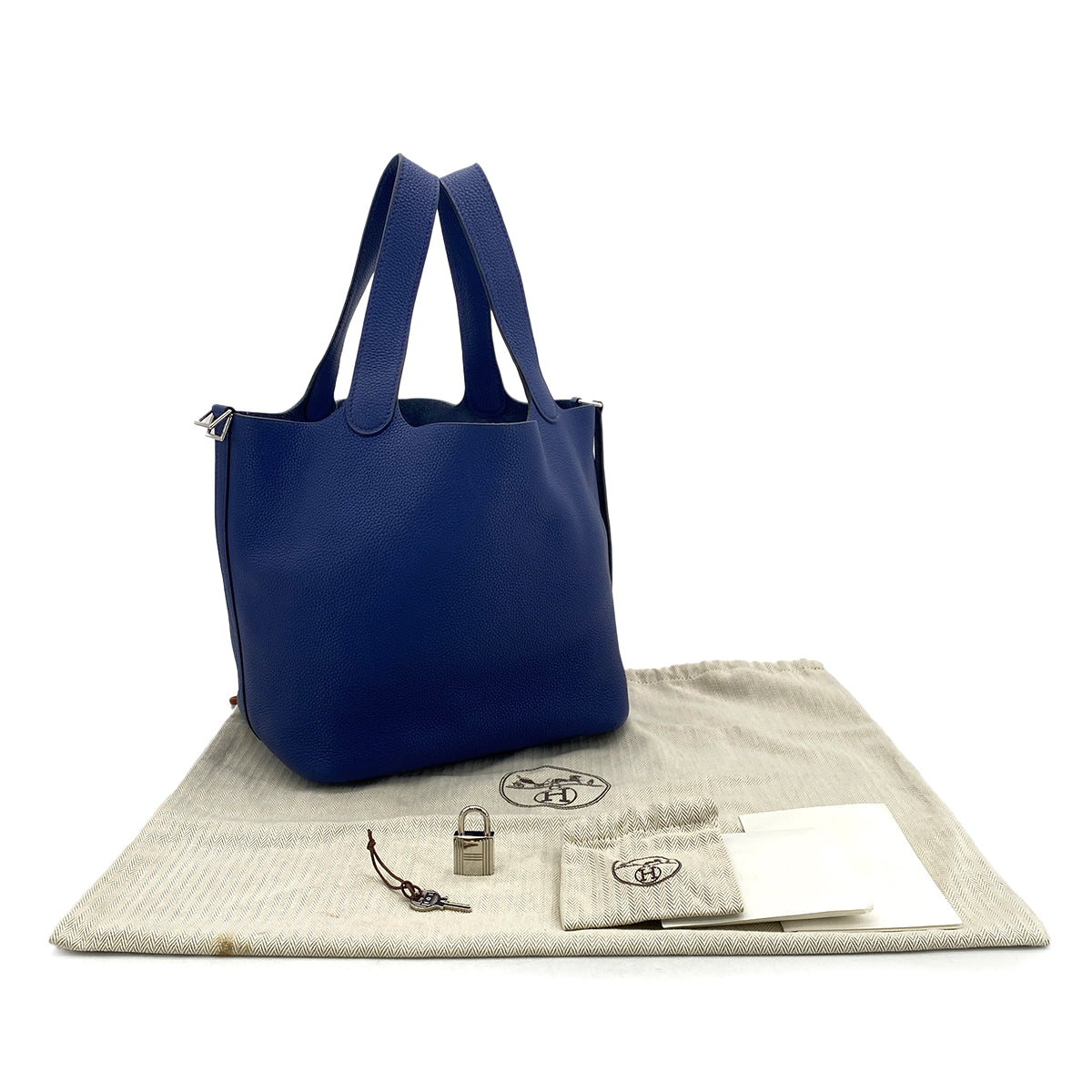 HERMES PICOTIN LOCK MM BLUE ENCRE TAURILLON CLEMENCE HAND BAG D 90301099