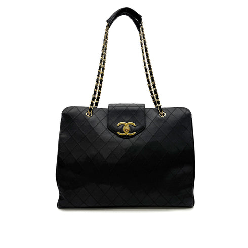 CHANEL VINTAGE SUPER MODEL BICOLORE CHAIN TOTE BAG BLACK LEATHER 90301100 - PURPOSE