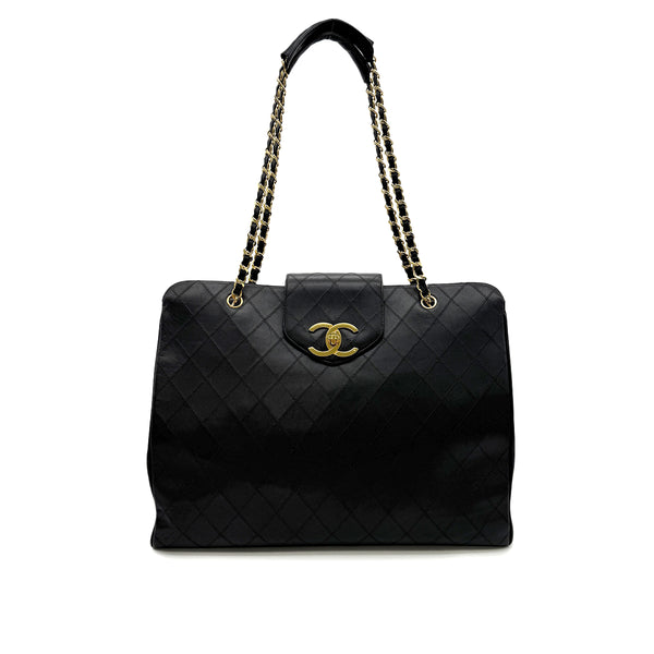 CHANEL VINTAGE SUPER MODEL BICOLORE CHAIN TOTE BAG BLACK LEATHER 90301100 - PURPOSE