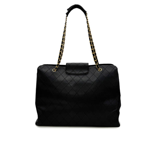 CHANEL VINTAGE SUPER MODEL BICOLORE CHAIN TOTE BAG BLACK LEATHER 90301100 - PURPOSE