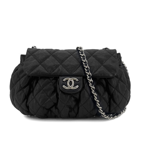 CHANEL MATELASSE CHAIN AROUND SHOULDER BAG BLACK LEATHER 90301101 - PURPOSE