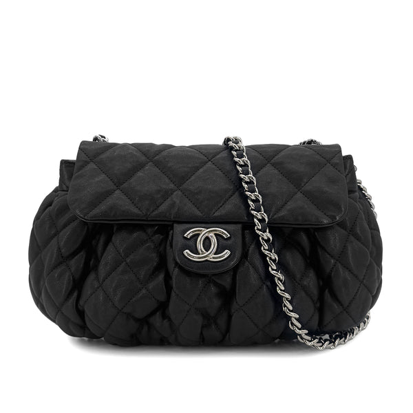 CHANEL MATELASSE CHAIN AROUND SHOULDER BAG BLACK LEATHER 90301101 - PURPOSE