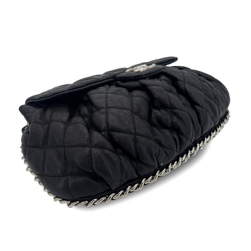 CHANEL MATELASSE CHAIN AROUND SHOULDER BAG BLACK LEATHER 90301101 - PURPOSE