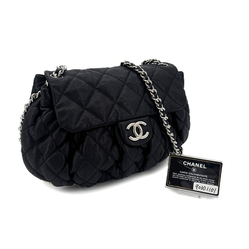CHANEL MATELASSE CHAIN AROUND SHOULDER BAG BLACK LEATHER 90301101 - PURPOSE