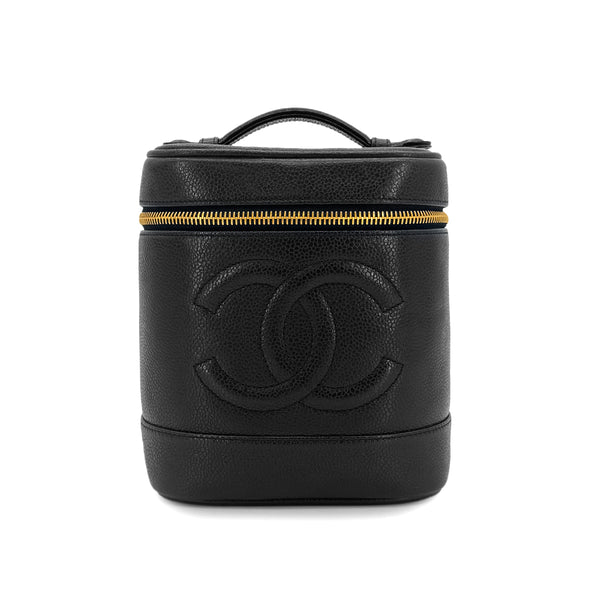 CHANEL VINTAGE VANITY HAND BAG BLACK CAVIAR SKIN 90301106