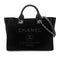 CHANEL DEAUVILLE MM CHAIN TOTE BAG BLACK CANVAS LEATHER 90301107 - PURPOSE
