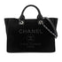 CHANEL DEAUVILLE MM CHAIN TOTE BAG BLACK CANVAS LEATHER 90301107 - PURPOSE