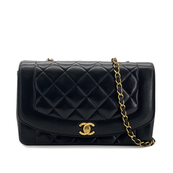 CHANEL VINTAGE DIANA MIDIUM CHAIN SHOULDER BAG BLACK LAMB SKIN 90301109 - PURPOSE
