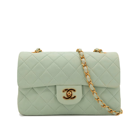 CHANEL VINTAGE CLASSIC FLAP SMALL CHAIN SHOULDER BAG LIGHT GREEN LAMB SKIN 90301110 - PURPOSE